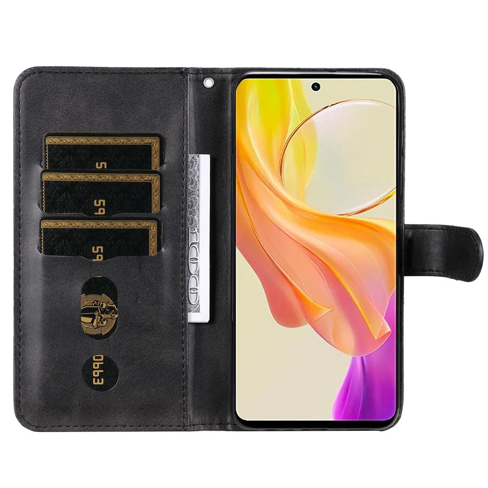 For vivo Y78 (China) 5G / Y36 4G (Global) / Y36 5G (Global) Flip Stand Phone Case Calf Texture Zipper Pocket Leather Wallet Cover - Black - 2