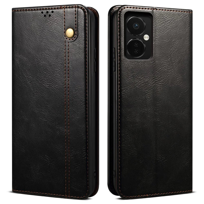 For OnePlus Nord CE3 5G Leather Case Waxy Crazy Horse Texture Stand Wallet Phone Cover - Black - 1