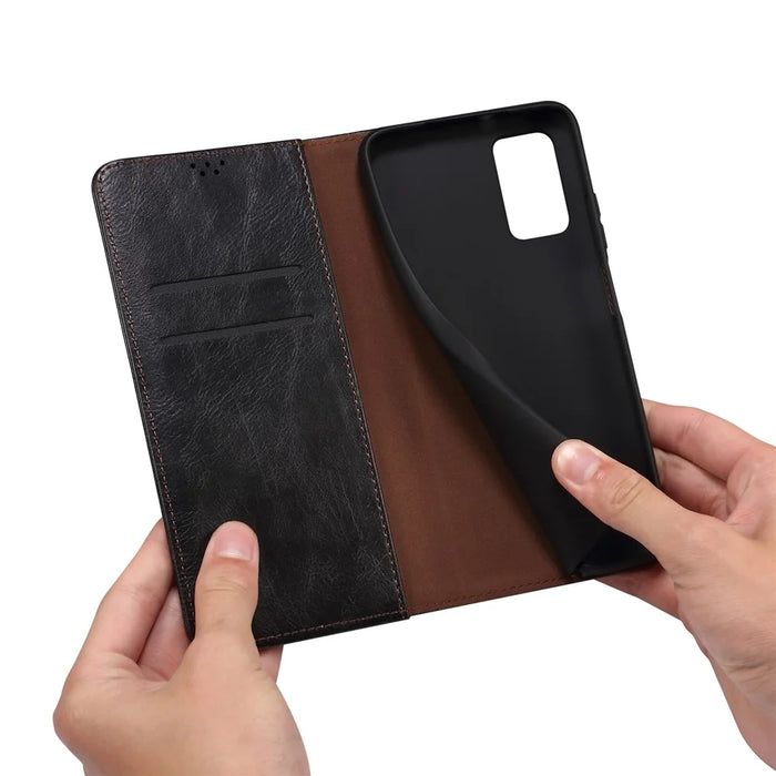 For OnePlus Nord CE3 5G Leather Case Waxy Crazy Horse Texture Stand Wallet Phone Cover - Black - 6