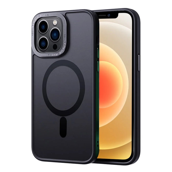 For iPhone 12 / 12 Pro Compatible with MagSafe Translucent Matte PC+TPU Case Skin-touch Phone Cover - Black - 1