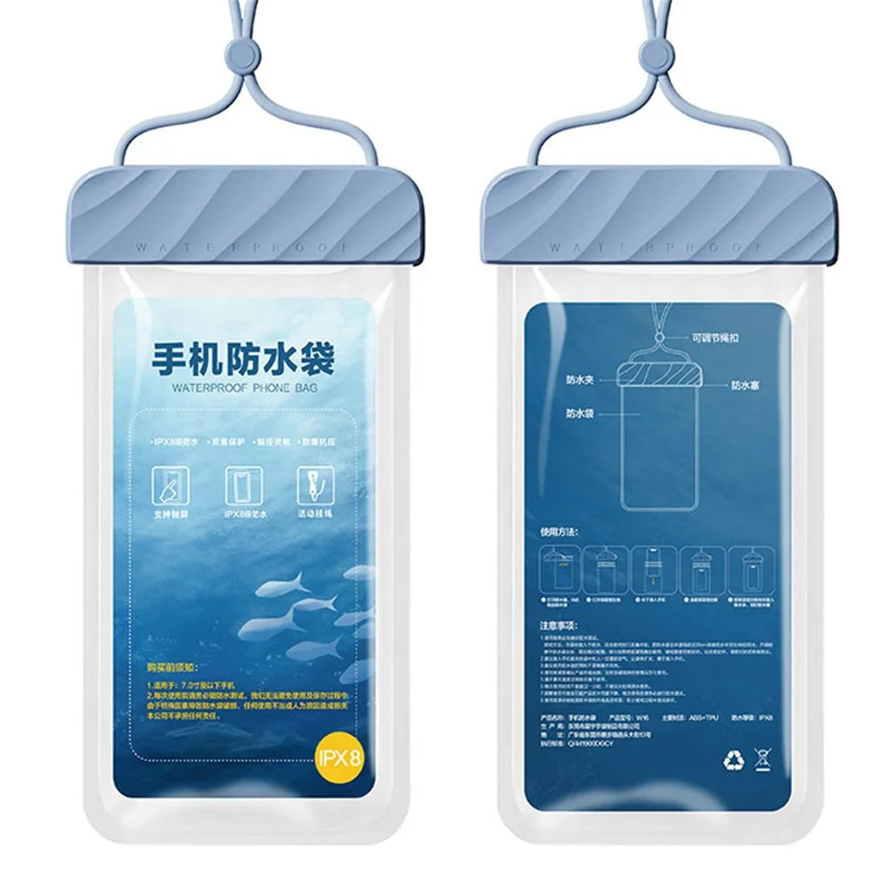 IPX8 Waterproof Pouch for Under 7.2-inches Cell Phone Floating Wave Texture Clear TPU Phone Case Dry Bag with Lanyard - Light Purple - 1