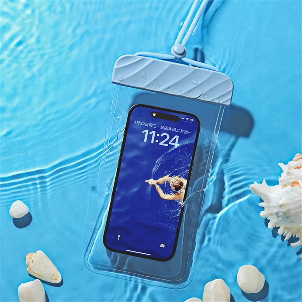 IPX8 Waterproof Pouch for Under 7.2-inches Cell Phone Floating Wave Texture Clear TPU Phone Case Dry Bag with Lanyard - Light Purple - 2