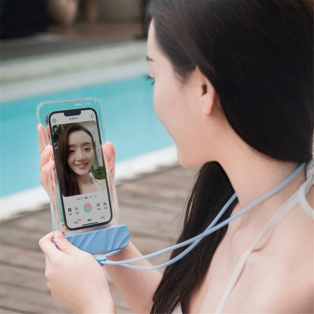 IPX8 Waterproof Pouch for Under 7.2-inches Cell Phone Floating Wave Texture Clear TPU Phone Case Dry Bag with Lanyard - Light Purple - 3