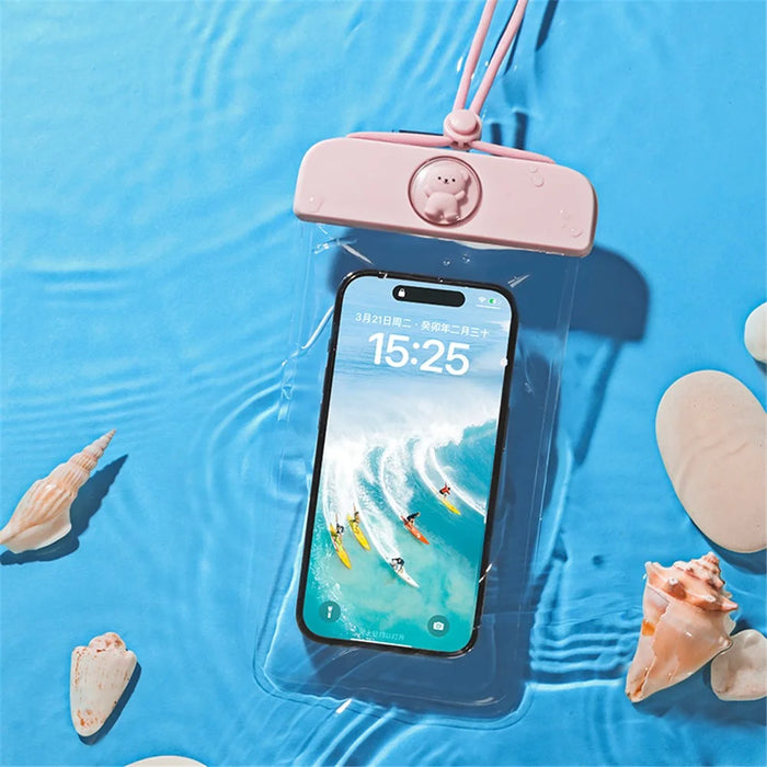 IPX8 Waterproof Phone Pouch for Phones within 7.2'' Cute Bear Transparent TPU Floating Phone Case Underwater Screen Touchable - Pink - 1