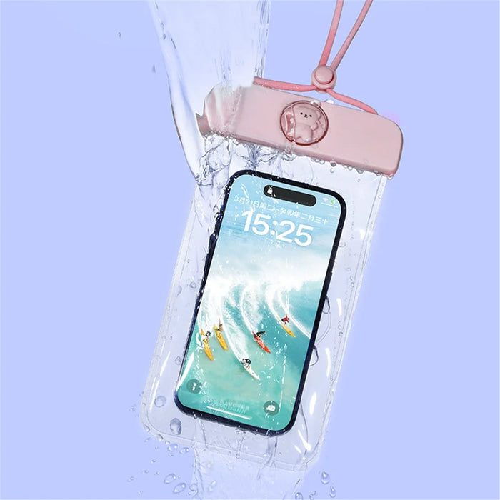 IPX8 Waterproof Phone Pouch for Phones within 7.2'' Cute Bear Transparent TPU Floating Phone Case Underwater Screen Touchable - Pink - 3