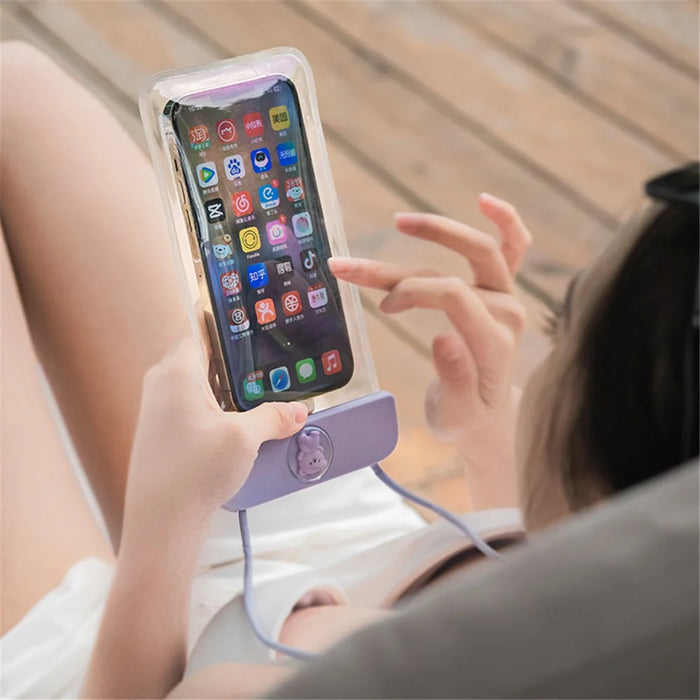 IPX8 Waterproof Phone Pouch for Phones within 7.2'' Cute Bear Transparent TPU Floating Phone Case Underwater Screen Touchable - Pink - 5