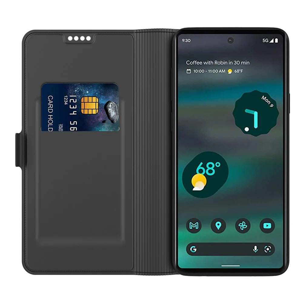 For Google Pixel 8 Pro Card Holder Phone Case PU Leather + TPU Phone Stand Cover - Black - 2