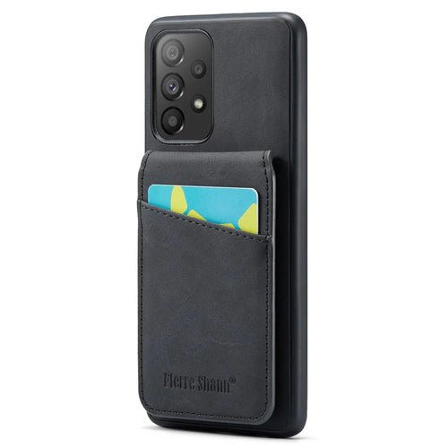 FIERRE SHANN For Samsung Galaxy A52 4G / 5G / A52s 5G PU Leather+TPU Kickstand Shell RFID Blocking Card Holder Phone Case - Black - 1