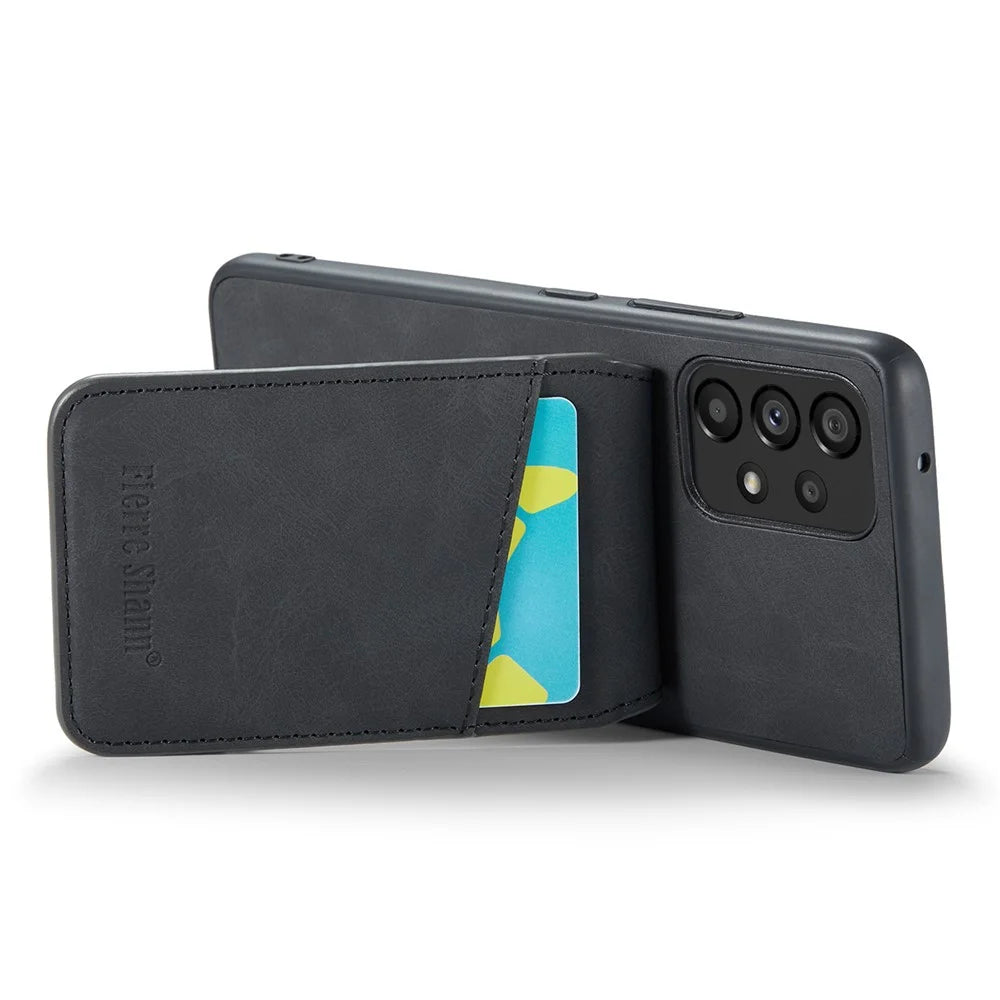 FIERRE SHANN For Samsung Galaxy A52 4G / 5G / A52s 5G PU Leather+TPU Kickstand Shell RFID Blocking Card Holder Phone Case - Black - 3