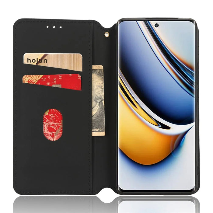 Rhombus Imprinted Shell for Realme 11 Pro 5G / 11 Pro+ 5G PU Leather Phone Cover Stand Case - Black - 2