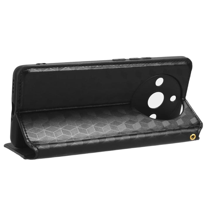 Rhombus Imprinted Shell for Realme 11 Pro 5G / 11 Pro+ 5G PU Leather Phone Cover Stand Case - Black - 3