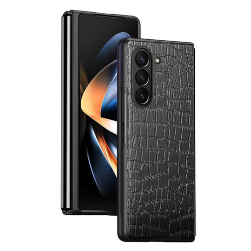 For Samsung Galaxy Z Fold5 5G Crocodile Texture Folding Phone Case PU Leather Coated PC Cover - Black - 1