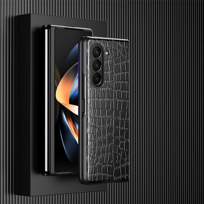 For Samsung Galaxy Z Fold5 5G Crocodile Texture Folding Phone Case PU Leather Coated PC Cover - Black - 2