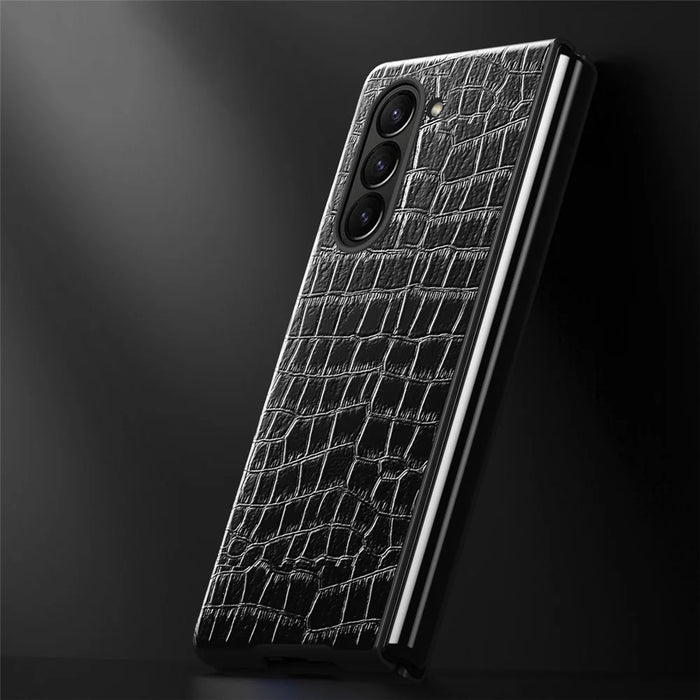 For Samsung Galaxy Z Fold5 5G Crocodile Texture Folding Phone Case PU Leather Coated PC Cover - Black - 3