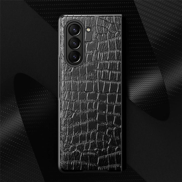 For Samsung Galaxy Z Fold5 5G Crocodile Texture Folding Phone Case PU Leather Coated PC Cover - Black - 4