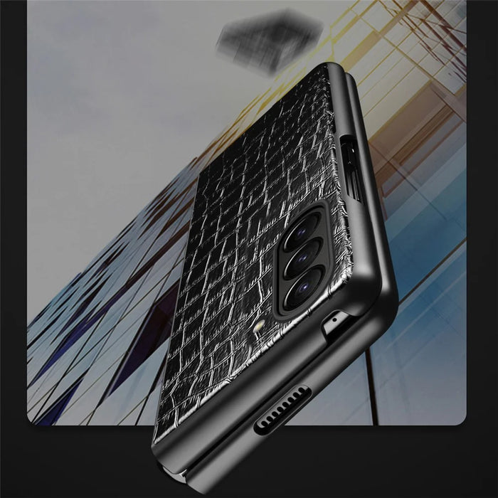 For Samsung Galaxy Z Fold5 5G Crocodile Texture Folding Phone Case PU Leather Coated PC Cover - Black - 6