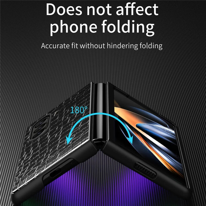For Samsung Galaxy Z Fold5 5G Crocodile Texture Folding Phone Case PU Leather Coated PC Cover - Black - 7