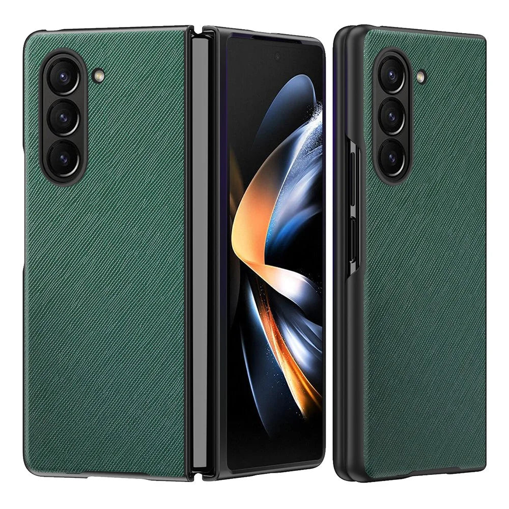 For Samsung Galaxy Z Fold5 5G Cross Texture Folding Phone Case Rubberized PU Leather + Hard PC Phone Cover - Green - 1