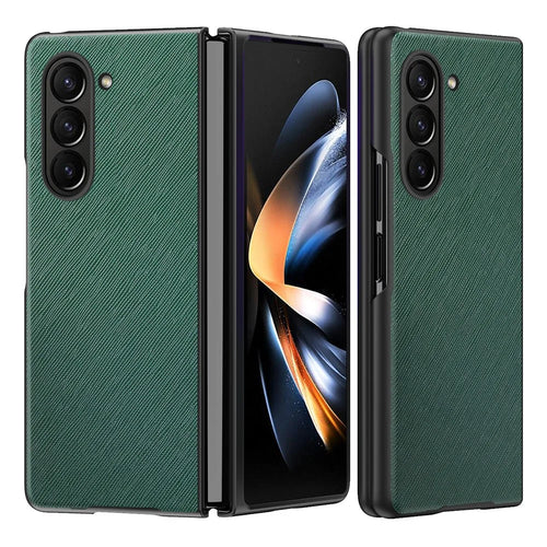 For Samsung Galaxy Z Fold5 5G Cross Texture Folding Phone Case Rubberized PU Leather + Hard PC Phone Cover - Green - 1