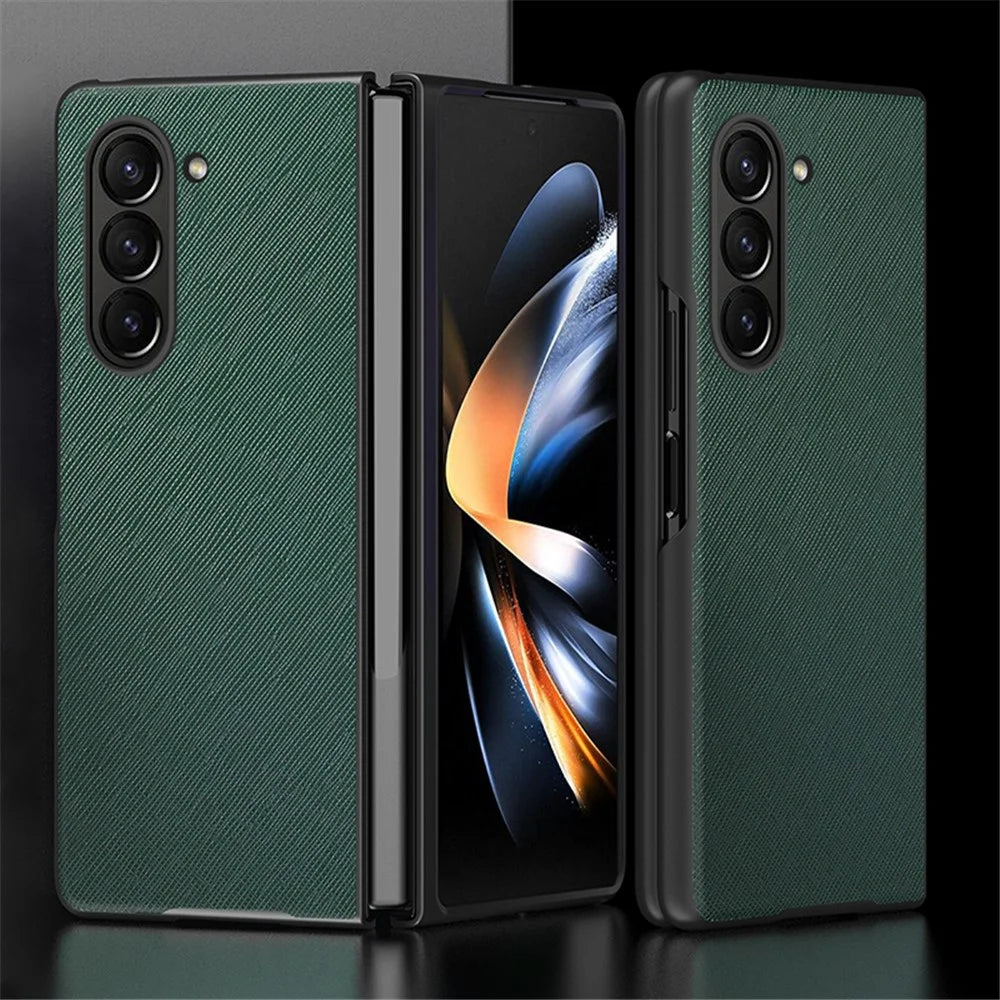 For Samsung Galaxy Z Fold5 5G Cross Texture Folding Phone Case Rubberized PU Leather + Hard PC Phone Cover - Green - 2