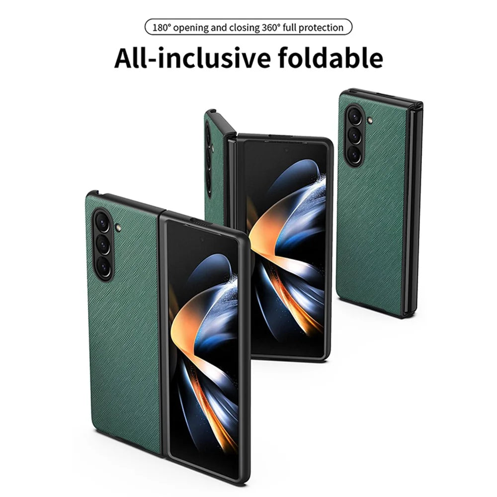 For Samsung Galaxy Z Fold5 5G Cross Texture Folding Phone Case Rubberized PU Leather + Hard PC Phone Cover - Green - 3