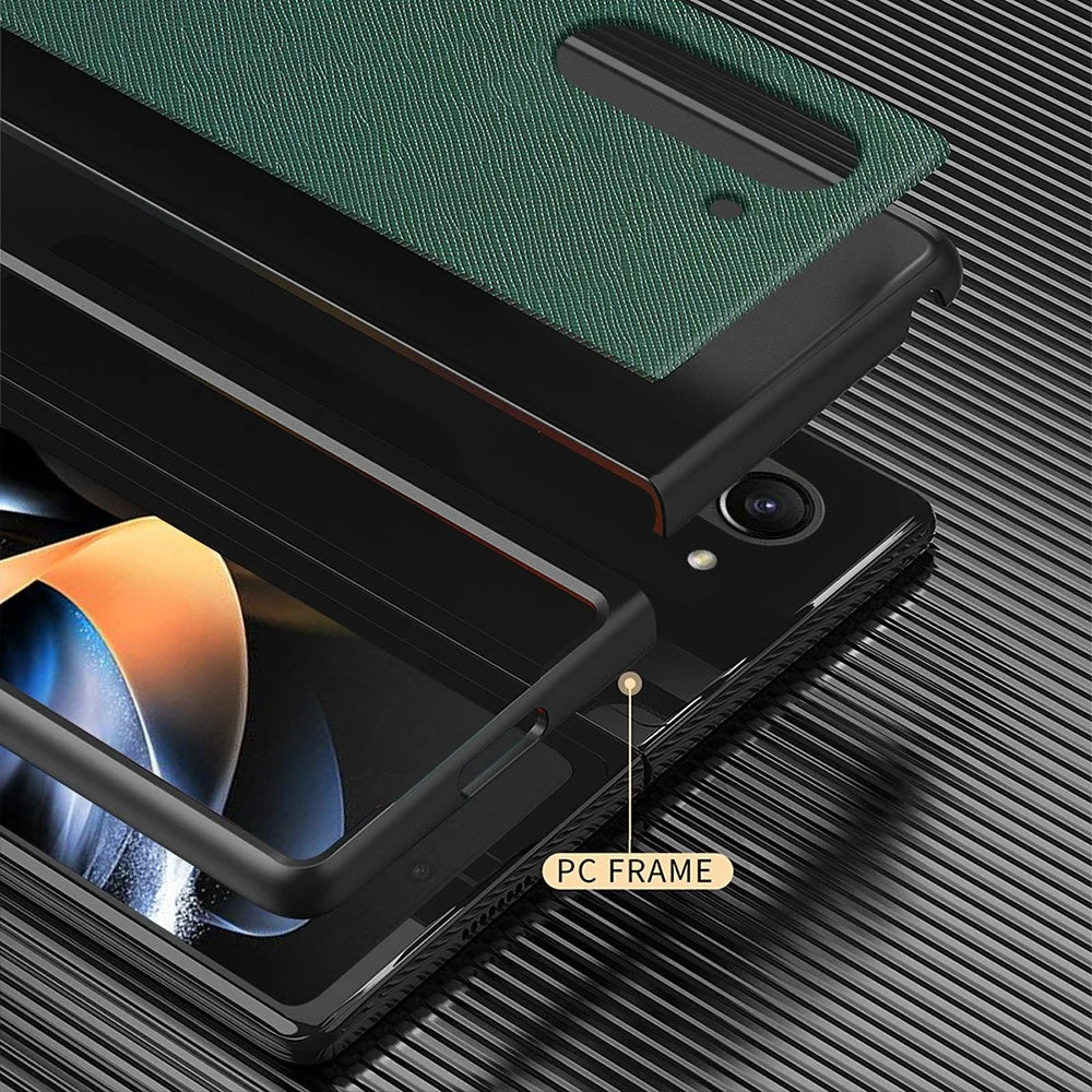 For Samsung Galaxy Z Fold5 5G Cross Texture Folding Phone Case Rubberized PU Leather + Hard PC Phone Cover - Green - 4