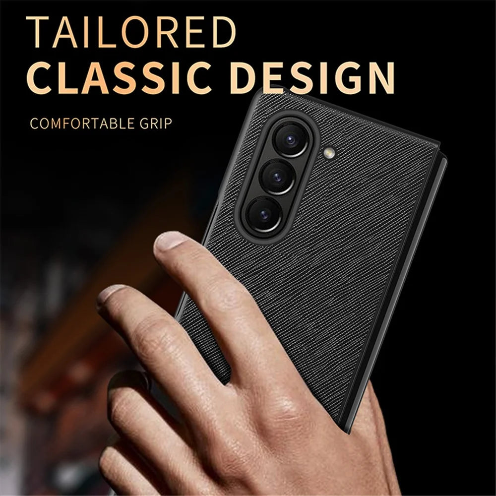 For Samsung Galaxy Z Fold5 5G Cross Texture Folding Phone Case Rubberized PU Leather + Hard PC Phone Cover - Green - 5