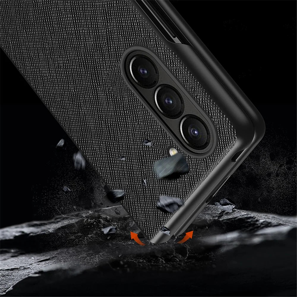 For Samsung Galaxy Z Fold5 5G Cross Texture Folding Phone Case Rubberized PU Leather + Hard PC Phone Cover - Green - 6