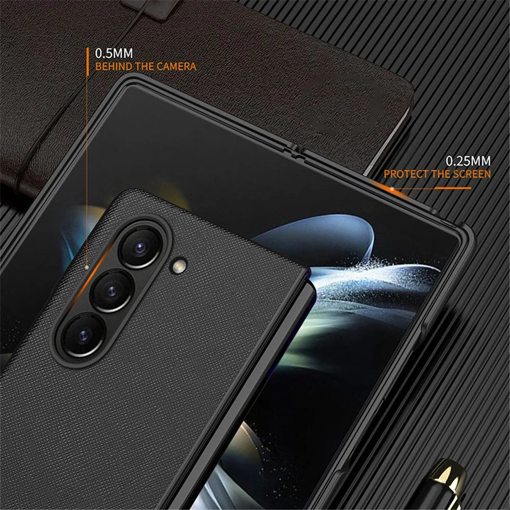 For Samsung Galaxy Z Fold5 5G Cross Texture Folding Phone Case Rubberized PU Leather + Hard PC Phone Cover - Green - 7