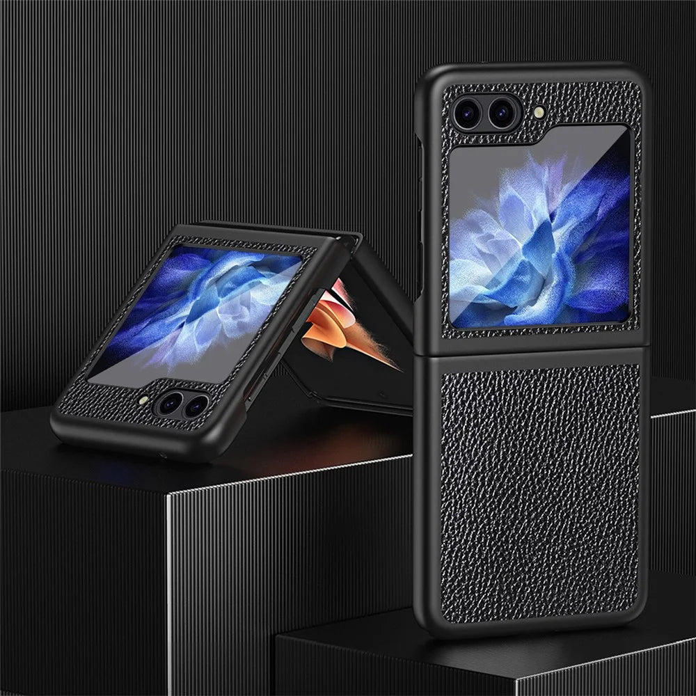 For Samsung Galaxy Z Flip5 5G PU Leather Coated PC Case Litchi Texture Protective Phone Cover - Black - 2