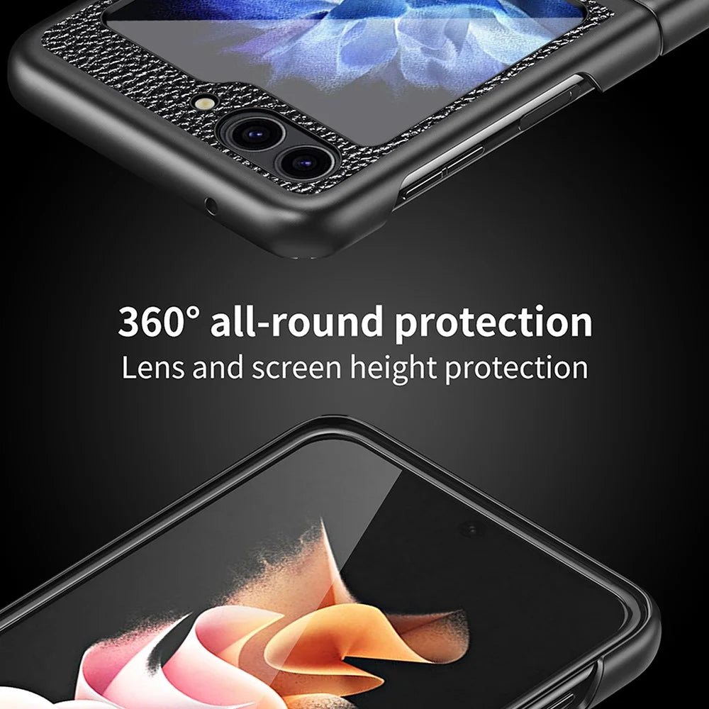 For Samsung Galaxy Z Flip5 5G PU Leather Coated PC Case Litchi Texture Protective Phone Cover - Black - 5