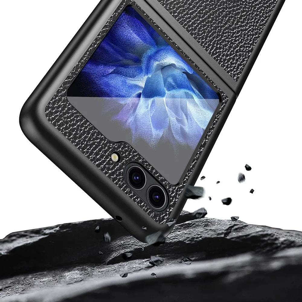 For Samsung Galaxy Z Flip5 5G PU Leather Coated PC Case Litchi Texture Protective Phone Cover - Black - 6