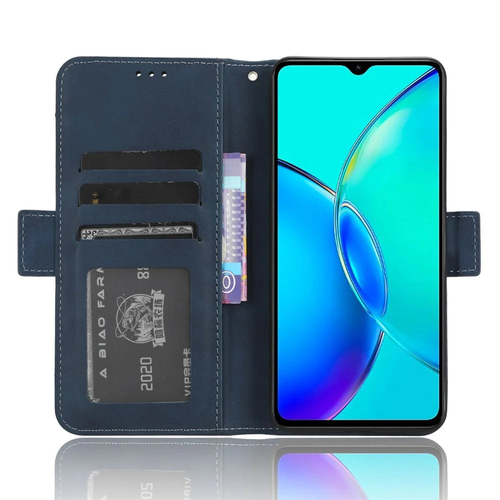 For vivo Y35+ 5G / Y35m+ 5G / Y27 4G Multiple Card Slots Stand Phone Case PU Leather Wallet Cover - Blue - 2