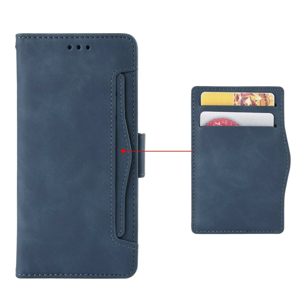 For vivo Y35+ 5G / Y35m+ 5G / Y27 4G Multiple Card Slots Stand Phone Case PU Leather Wallet Cover - Blue - 4