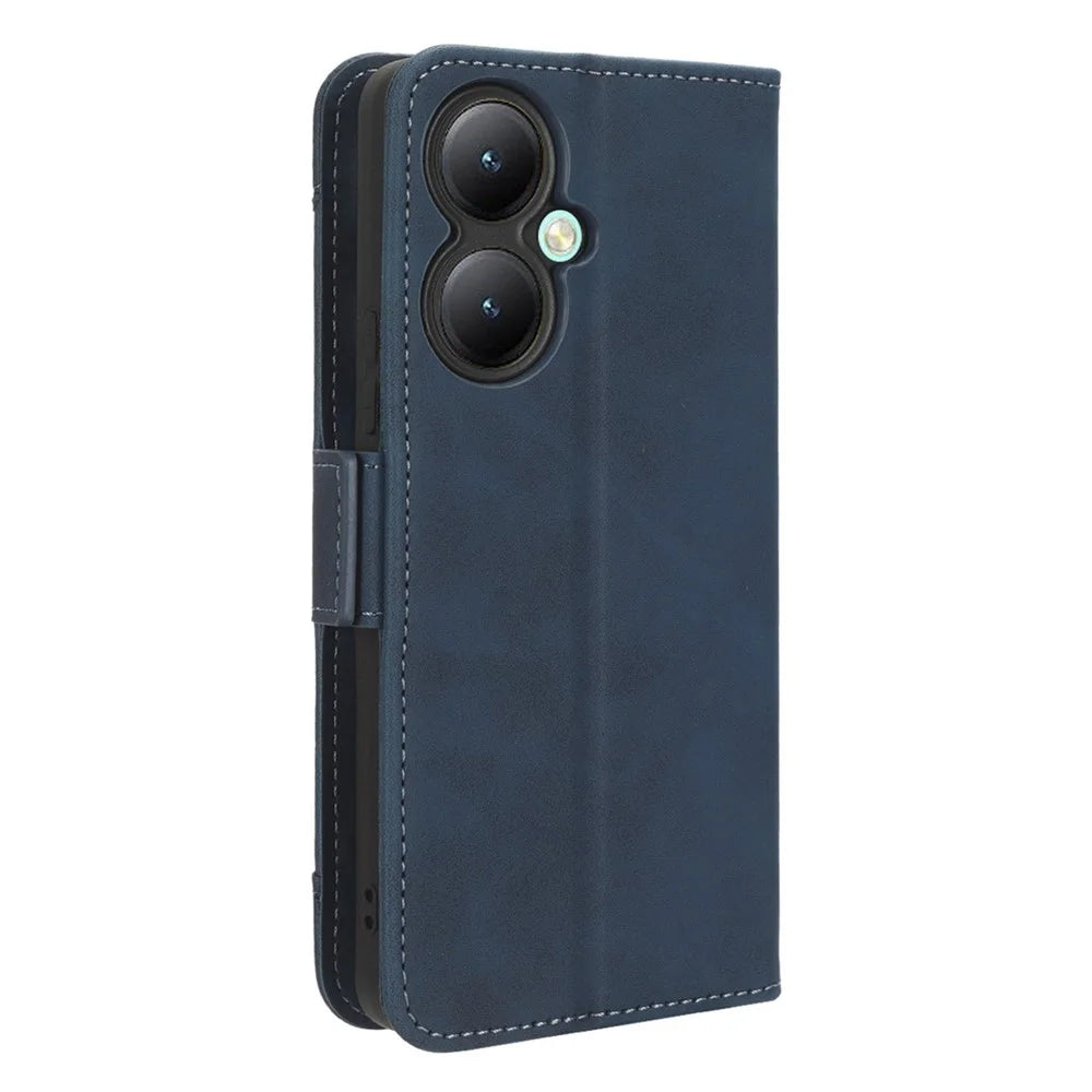 For vivo Y35+ 5G / Y35m+ 5G / Y27 4G Multiple Card Slots Stand Phone Case PU Leather Wallet Cover - Blue - 7
