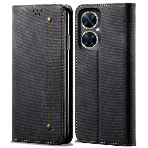 For vivo Y78 5G / Y78+ 5G Jeans Cloth Texture Wallet Case PU Leather Flip Stand Phone Cover - Black - 1