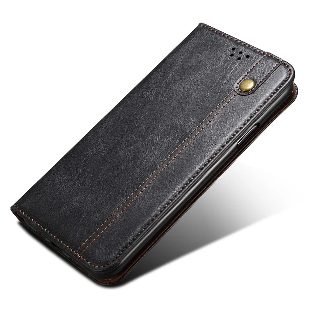 For vivo Y78+ 5G / Y78 5G Leather Phone Case Waxy Crazy Horse Texture Stand Wallet Flip Cover - Black - 5