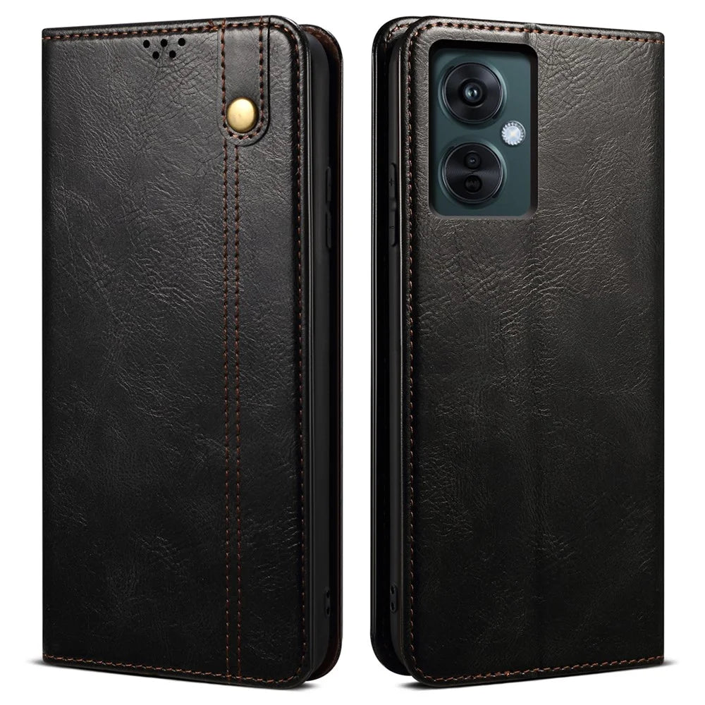 Wallet Case for vivo Y78 (China) 5G / Y36 4G (Global) / Y36 5G (Global) PU Leather Waxy Crazy Horse Texture Stand Phone Cover - Black - 1