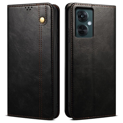 Wallet Case for vivo Y78 (China) 5G / Y36 4G (Global) / Y36 5G (Global) PU Leather Waxy Crazy Horse Texture Stand Phone Cover - Black - 1