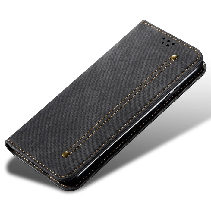 For vivo S17e 5G PU Leather Jeans Cloth Texture Case Stand Flip Wallet Phone Cover - Black - 4