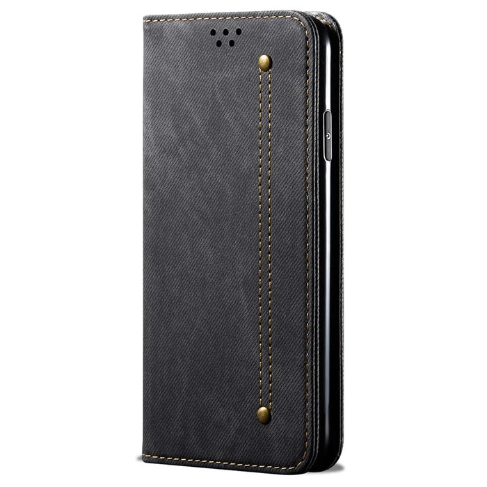 For vivo S17e 5G PU Leather Jeans Cloth Texture Case Stand Flip Wallet Phone Cover - Black - 5