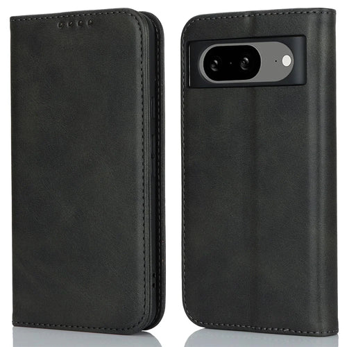 PU Leather Case for Google Pixel 8 Shockproof Calf Texture Stand Wallet Phone Cover - Black - 1