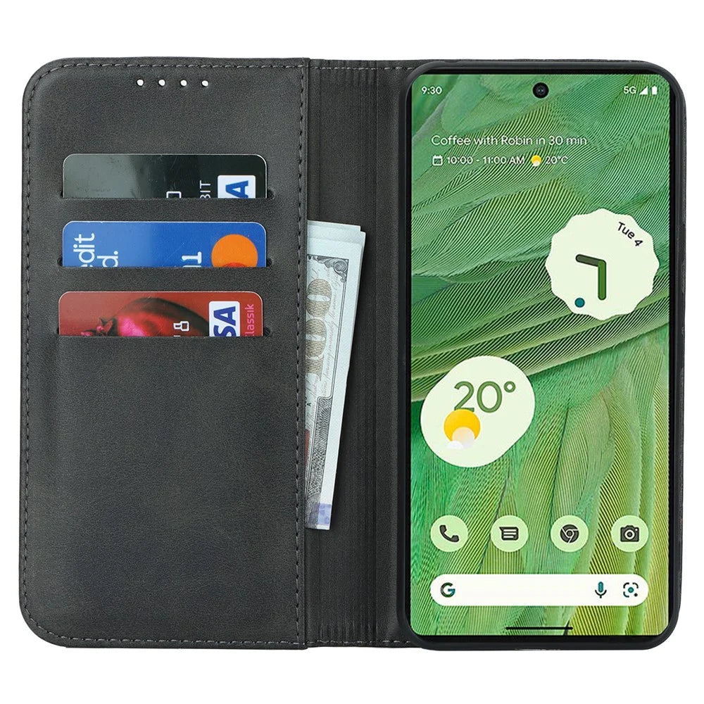 PU Leather Case for Google Pixel 8 Shockproof Calf Texture Stand Wallet Phone Cover - Black - 2