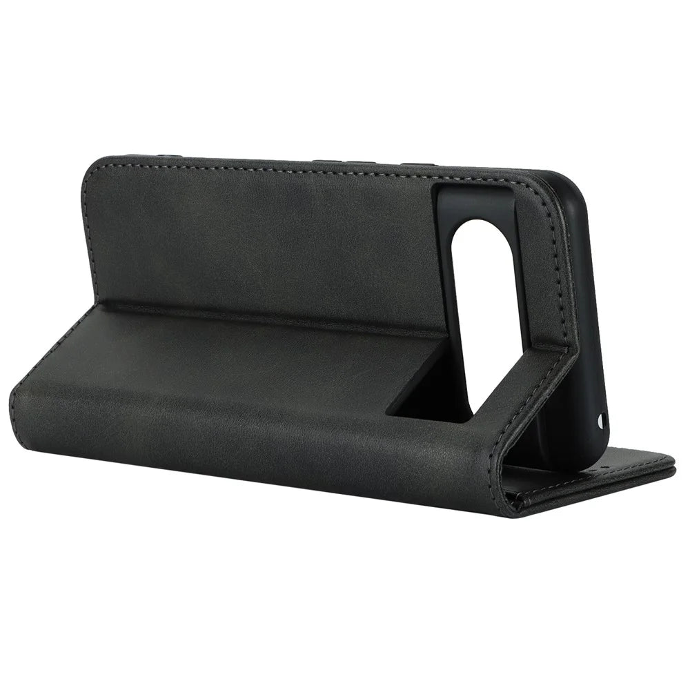 PU Leather Case for Google Pixel 8 Shockproof Calf Texture Stand Wallet Phone Cover - Black - 3