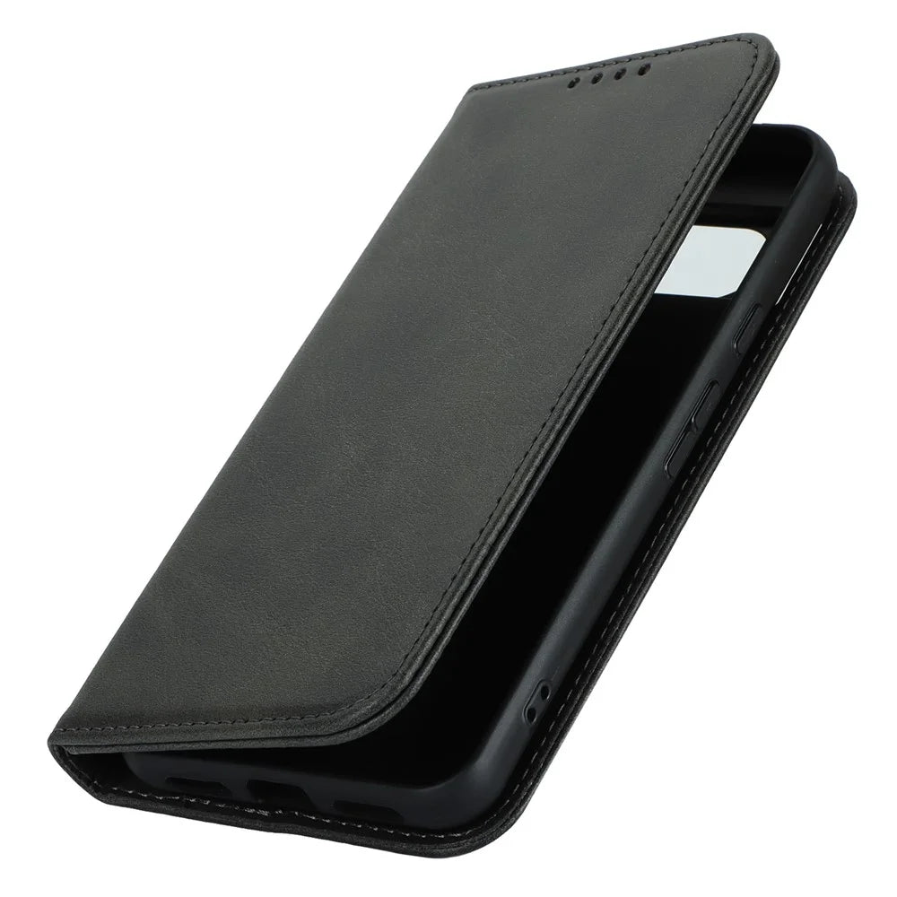 PU Leather Case for Google Pixel 8 Shockproof Calf Texture Stand Wallet Phone Cover - Black - 4