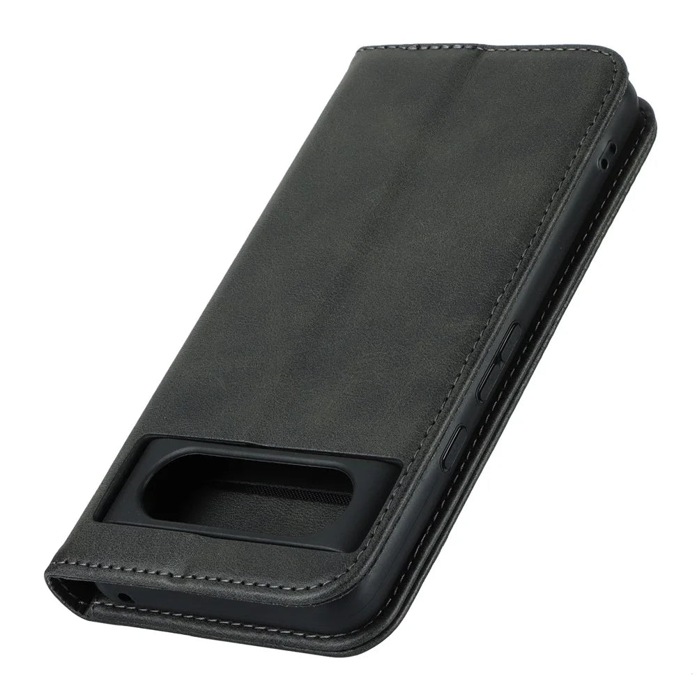 PU Leather Case for Google Pixel 8 Shockproof Calf Texture Stand Wallet Phone Cover - Black - 5