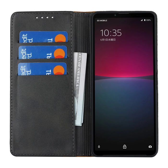 For Sony Xperia 10 V Magnetic Flip PU Leather Phone Wallet Case Stand Bi-color Splicing Anti-drop Cover - Black+Yellow - 2