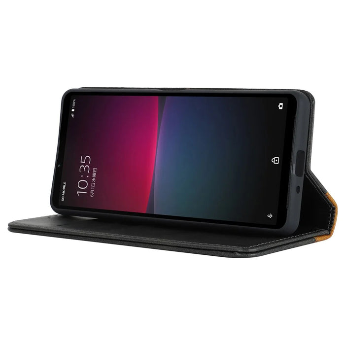 For Sony Xperia 10 V Magnetic Flip PU Leather Phone Wallet Case Stand Bi-color Splicing Anti-drop Cover - Black+Yellow - 4