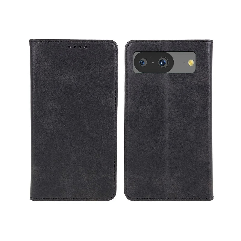 For Google Pixel 8 Anti-drop Phone Cover Anti-Scratch PU Leather Stand Calf Texture Case Wallet - Black - 1