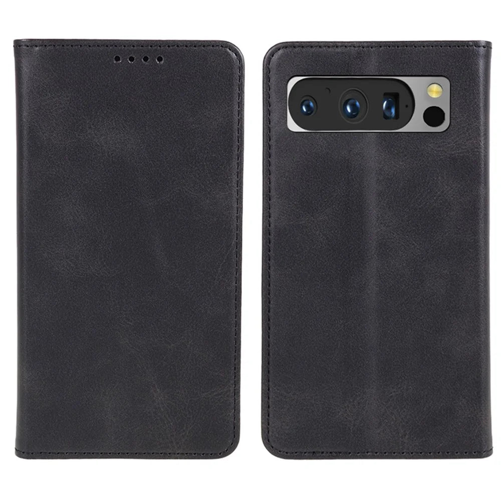 For Google Pixel 8 Pro Strong Magnetic Phone Case PU Leather Stand Case Calf Texture Wallet Cover - Black - 1